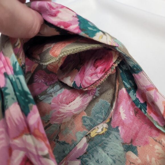 VINTAGE 90s dress‎ tan floral cottagecore rayon maxi with pockets M - Picture 7 of 10